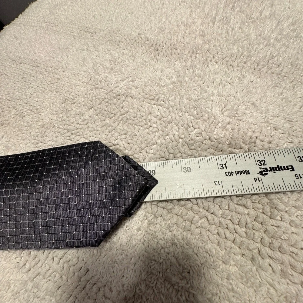 Ryan Seacrest Distinction Tie Gray Micro Check 100%‎ Silk Casual Rockabilly